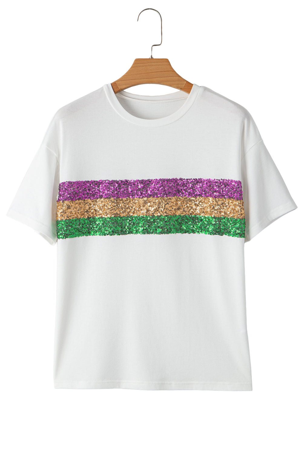 Colorblock Sequin Mardi Gras Crewneck T-Shirt