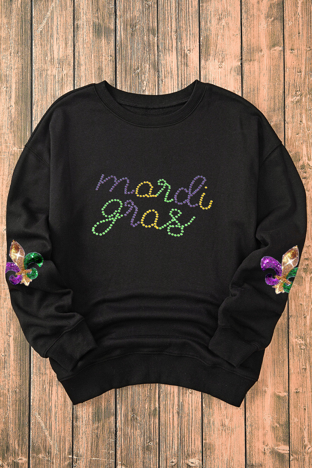 Rhinestone Mardi Gras Letter Graphic Sweatshirt