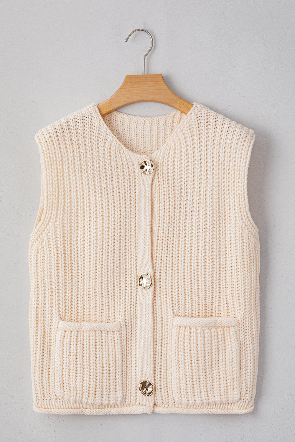 Textured Knit Side Pockets Buttoned Sweater Vest