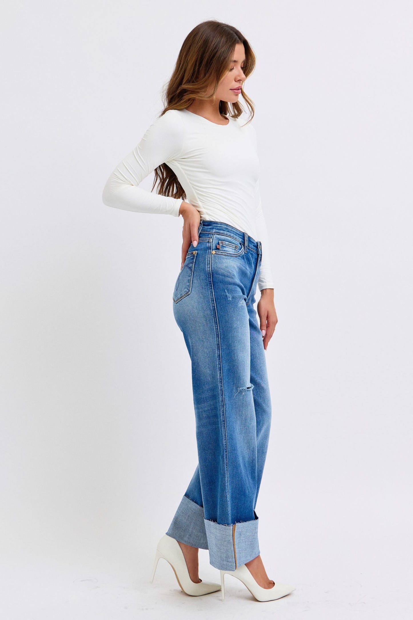 Distressed High Waist Wide Leg Jeans