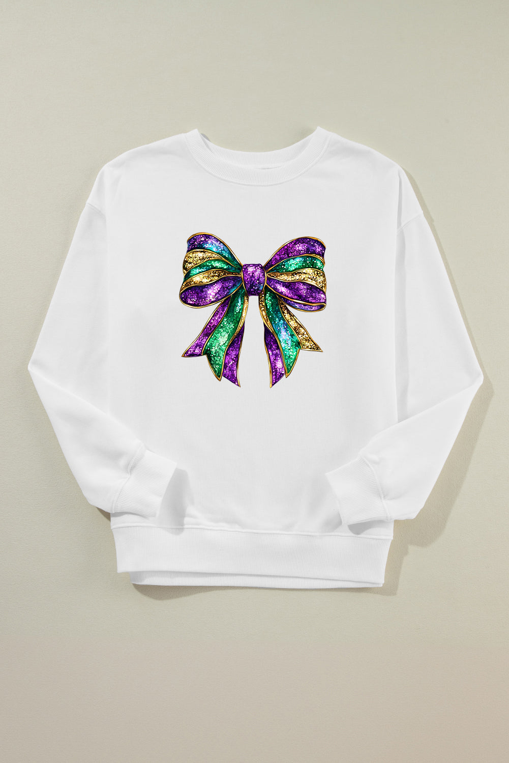 Mardi Gras Bow Graphic Drop Shoulder Sweatshirt