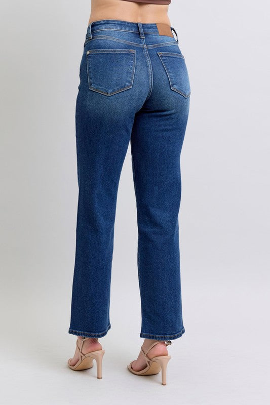 Side Seam Detail Straight Jeans with Pockets