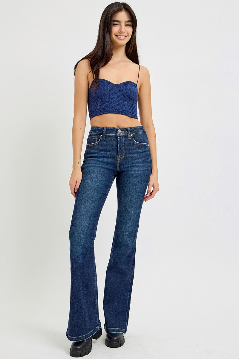 High Rise Flare Jeans with Pockets