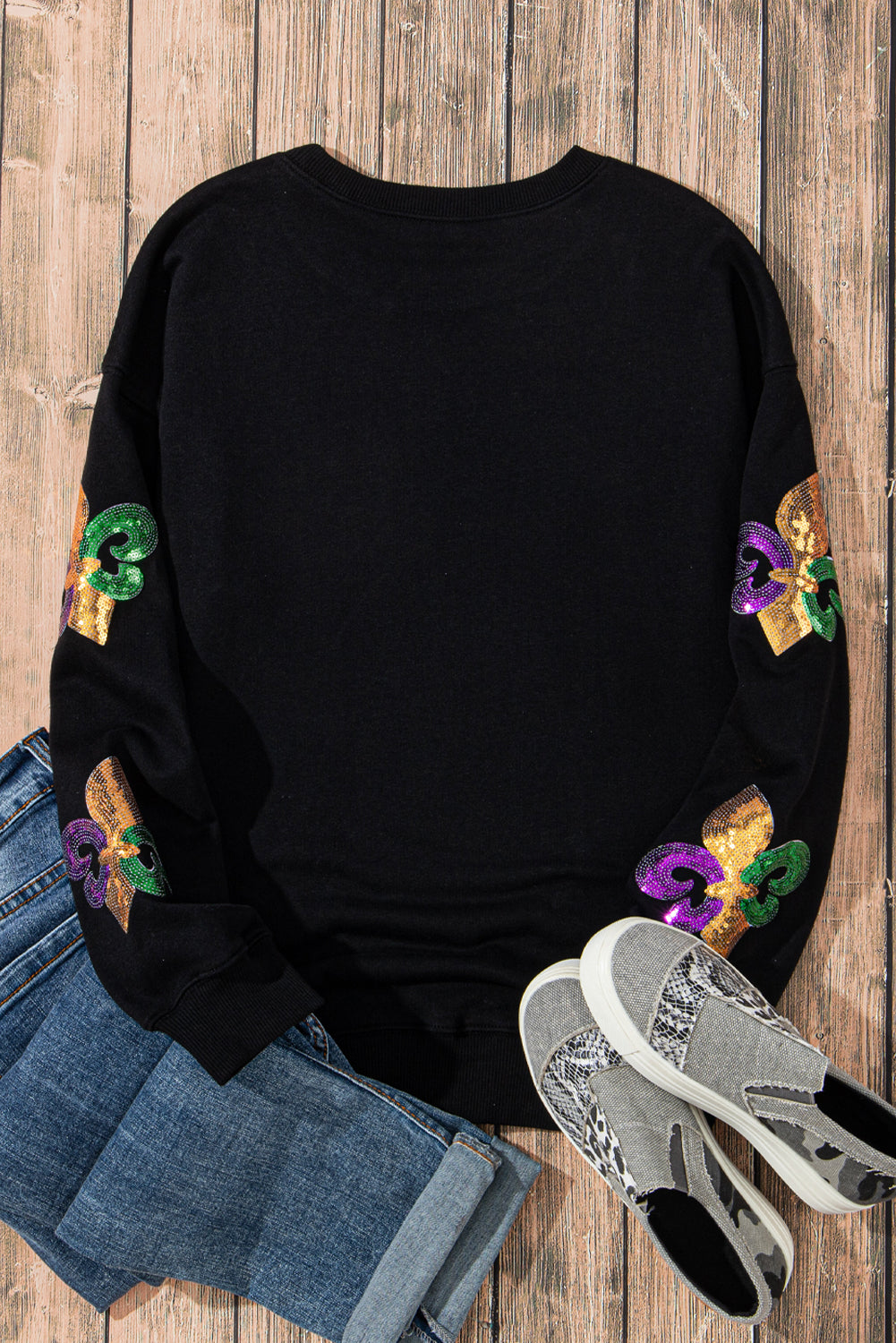 Sequin Mardi Gras Graphic Pullover Sweatshirt