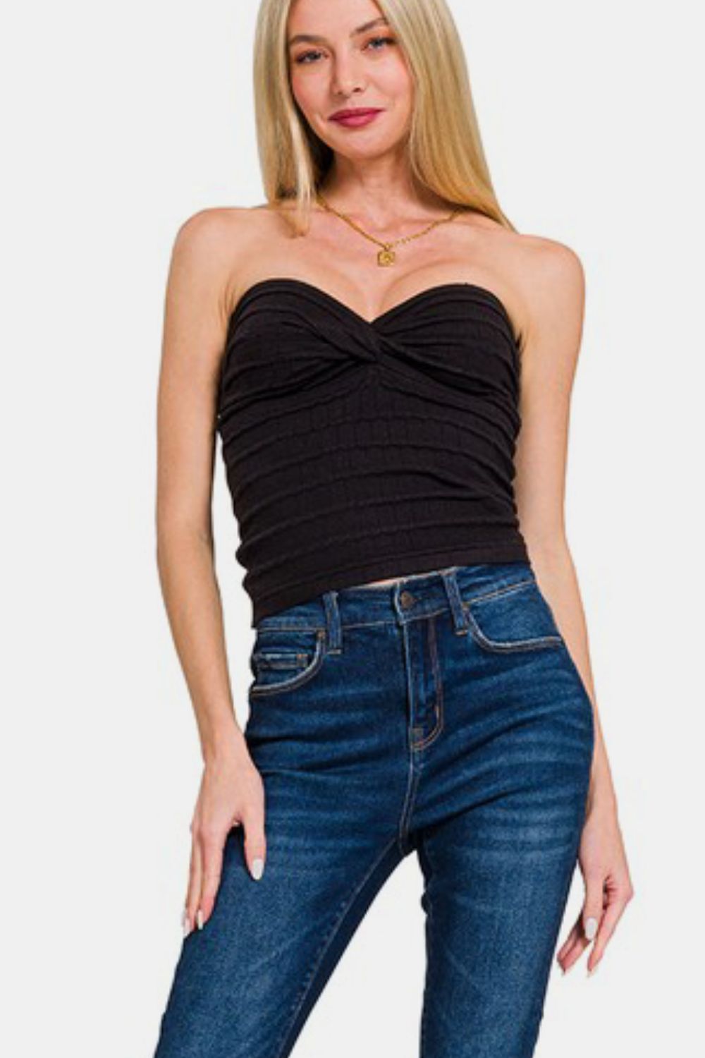 Ruched Twisted Sweetheart Neck Top