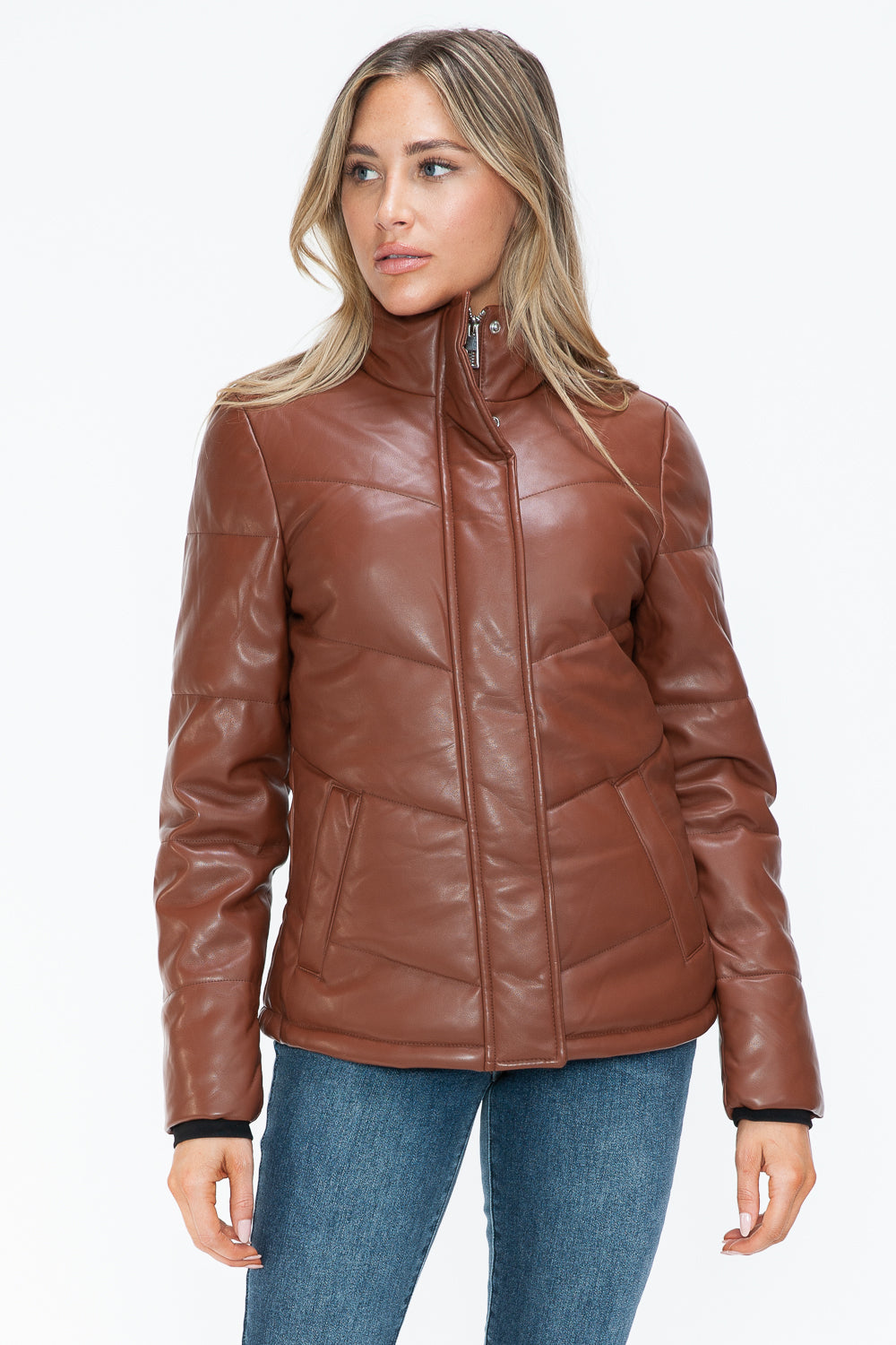 Pocketed Zip Up Turtleneck Puffer Jacket