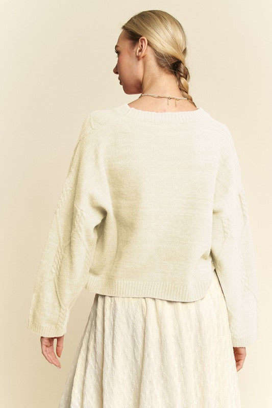 Diamond Cable Pattern Drop Shoulder Sweater