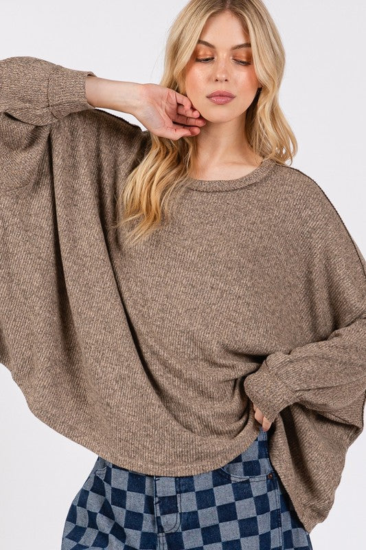 Round Neck Batwing Sleeve Oversize Top