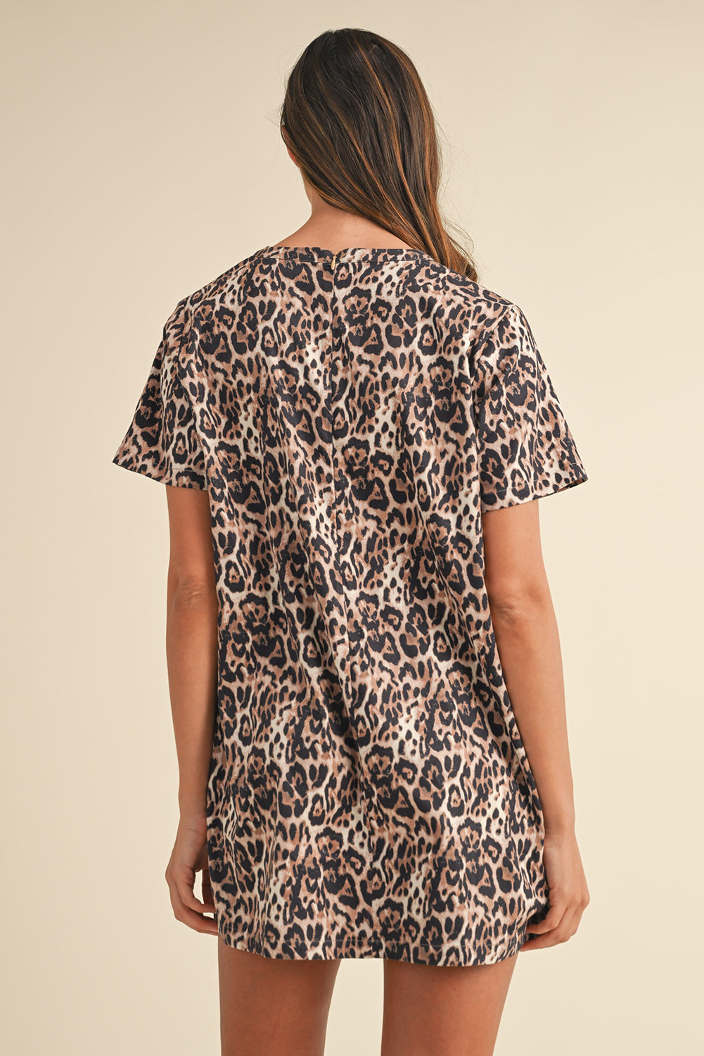 Leopard Print Crew Neck Shift Dress