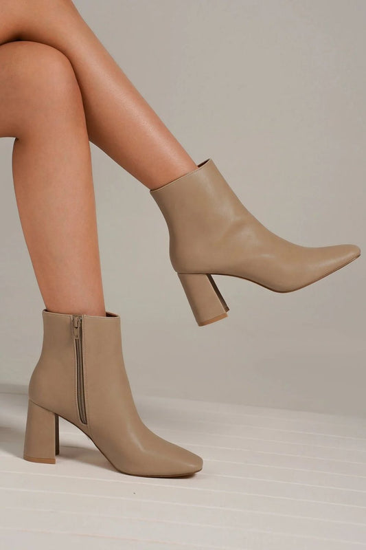 PU Leather Block Heel Boots with Side Zippers