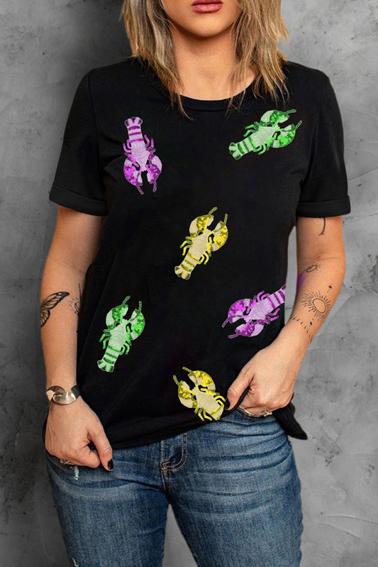 Sequin Crawfish Mardi Gras T-Shirt