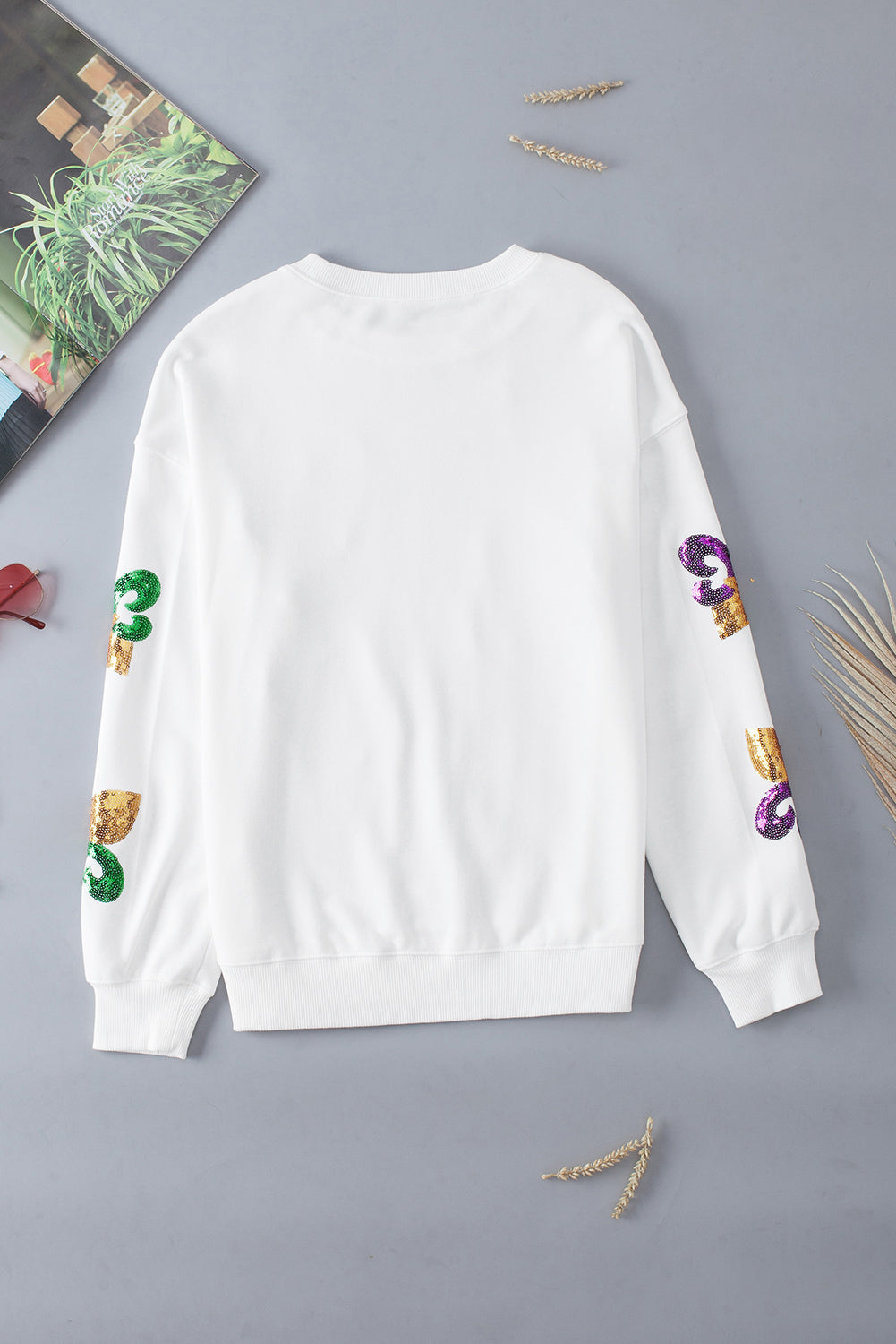 Sequin Mardi Gras Graphic Pullover Sweatshirt