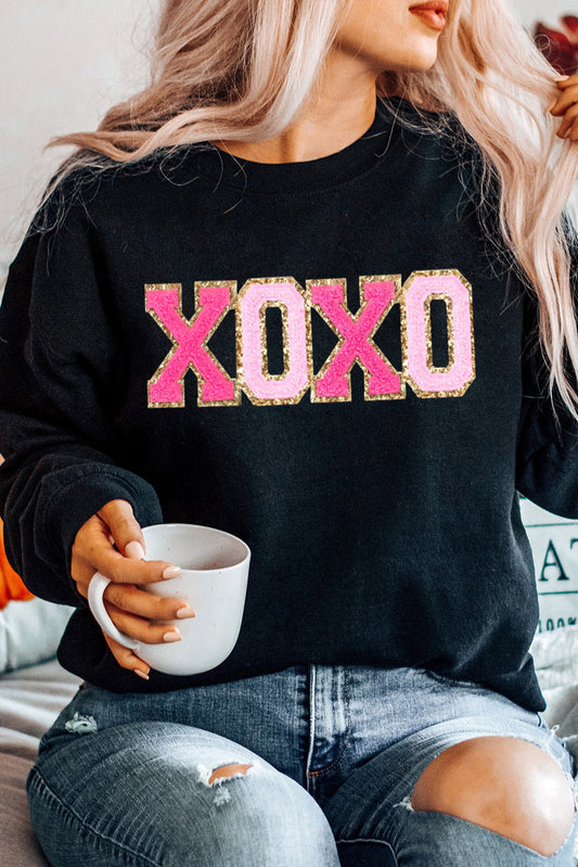 Chenille XOXO Patched Pullover Sweatshirt