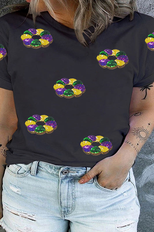 Mardi Gras Sequin King Cake Plus Size Graphic T-Shirt