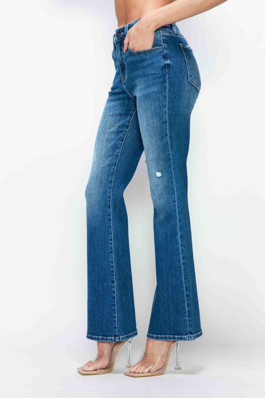 High Rise Bootcut Jeans with Pockets