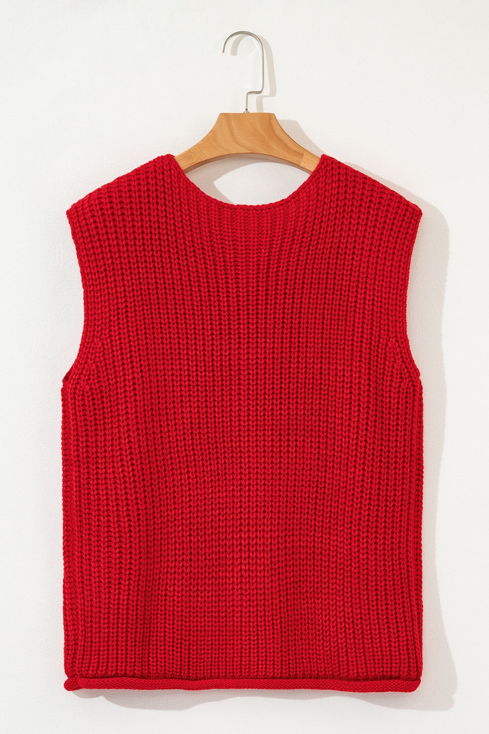 Textured Knit Side Pockets Buttoned Sweater Vest