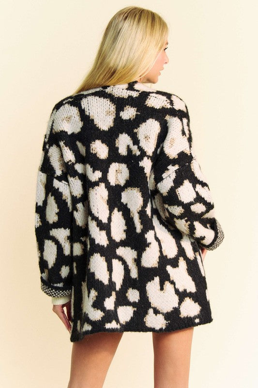 Leopard Open Front Long Sleeve Cardigan