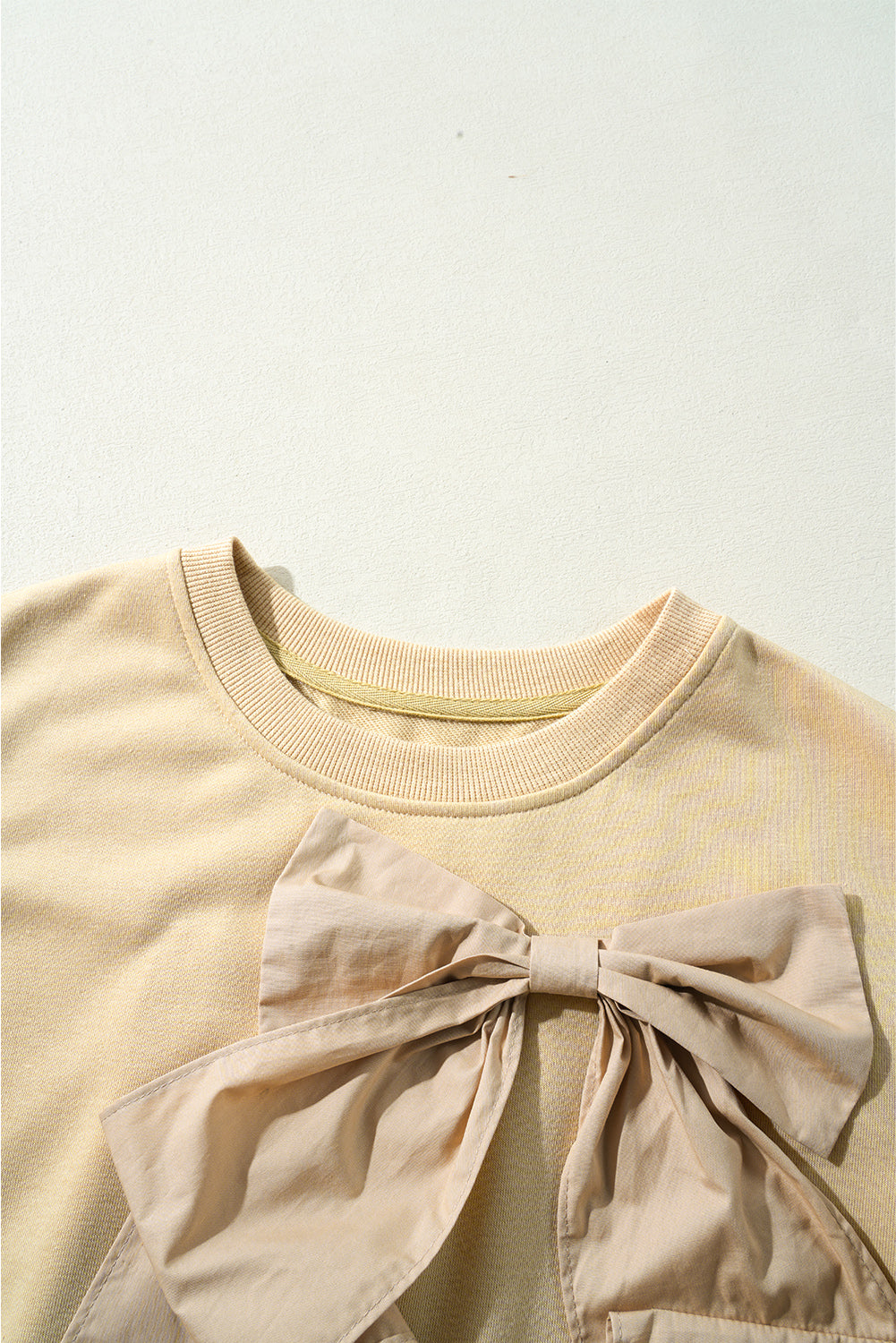 Two Tones Ribbon Bow Ruffle Sleeve Top